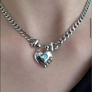 Sterling Silver Lock Padlock Zircon Chain Link Cuban Necklace